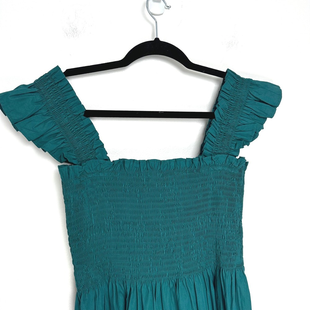 Quince 100% Organic Cotton Poplin Smocked Midi Dress in Garden Green L - Picture 8 of 11